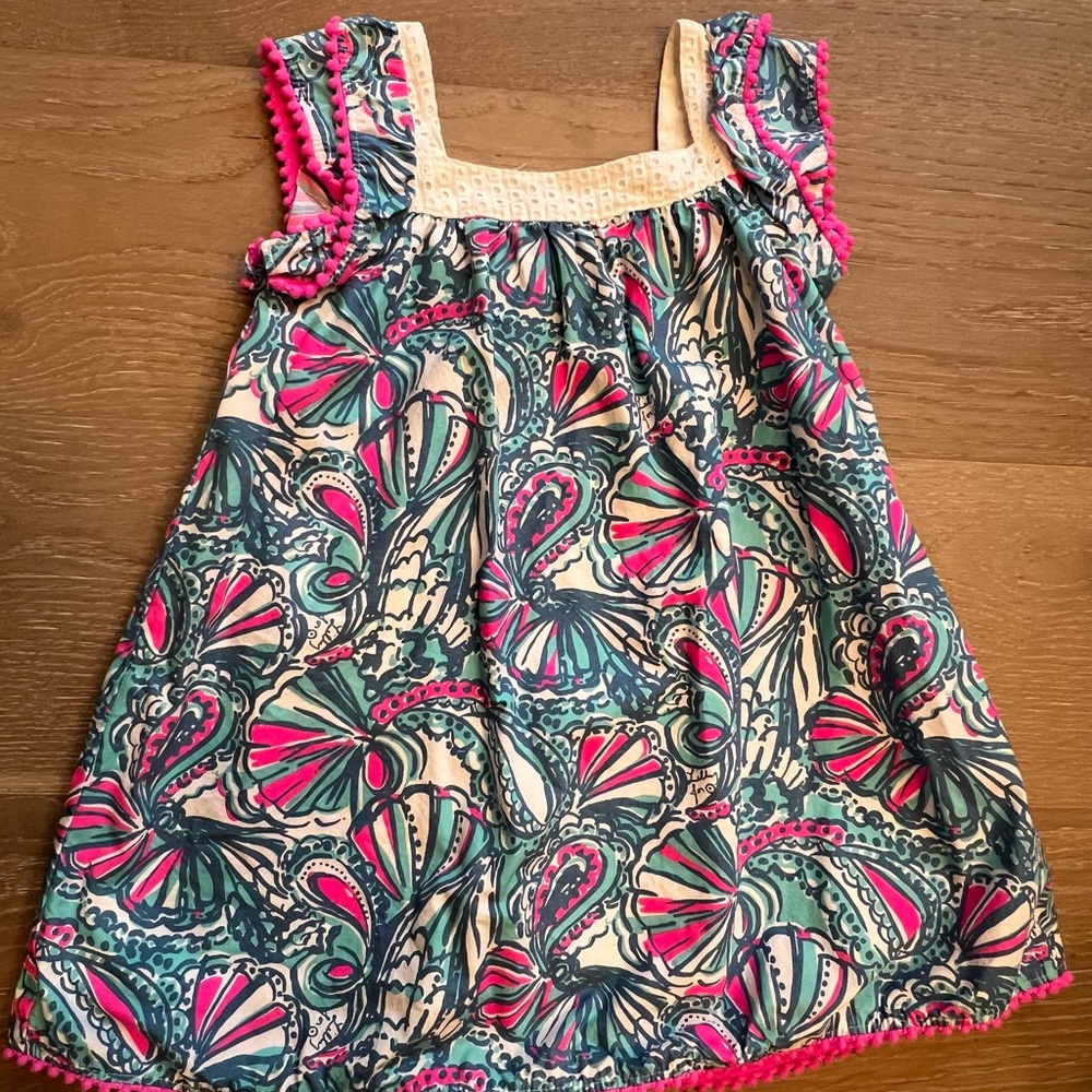 Lilly Pulitzer for Target 4T Dress My Fans Dress Eyelet Pom Poms Girls lined